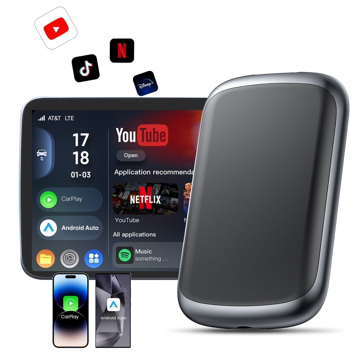 Wireless CarPlay Adapter, 2025 Upgrade Support Netflix/YouTube/Play Dongle with Apple Car Play Wireless Adapter Android Auto Wireless Adapter for Cars from 2015&iPhone iOS10+