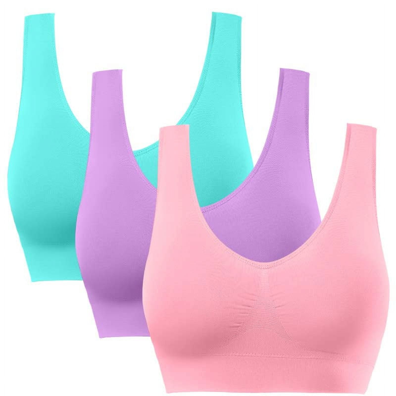 Women's 3 Pack Seamless Comfortable Sports Bra with Removable Pads,Full-Coverage Pullover Stretchy Sports Bras