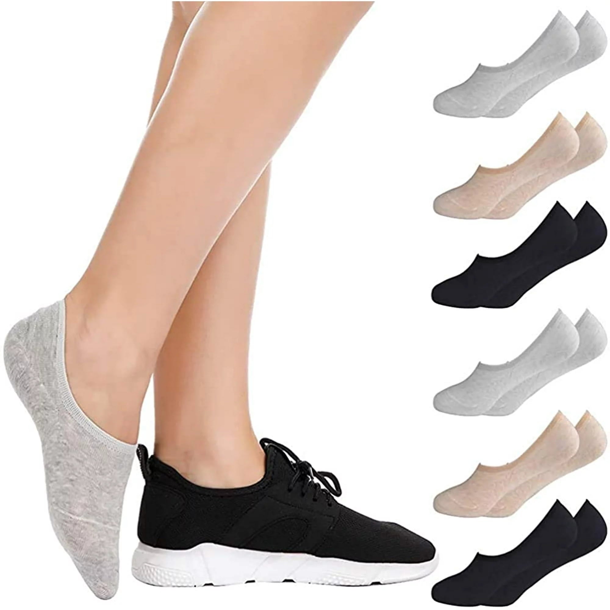 Women's 6 Pairs no show socks for women with Cushioned Invisible Liner ,non slip Sock for women size 5-8