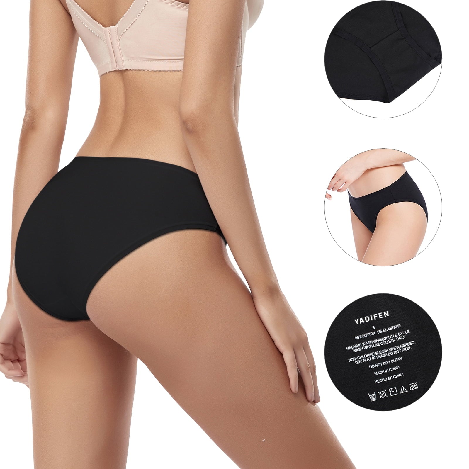 Womens Cotton Bikini Underwear Hipster Girls Panties Low Waist Briefs,Black,XL