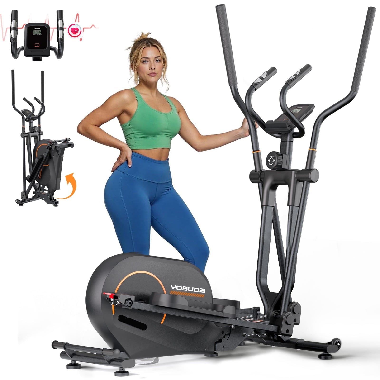 YOSUDA Foldable Elliptical Machines, 16 Resistance Levels Magnetic Elliptical Trainer for Home Gym Cardio with 350 lbs capacity