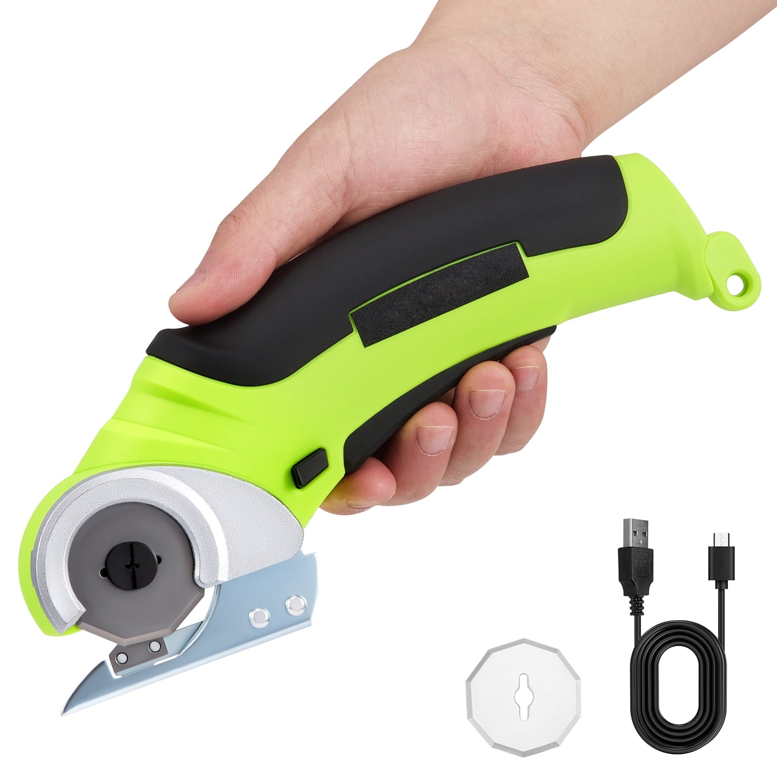 YTAKY  Cordless Electric Scissors, 4V Rechargeable Cardboard Box Cutter with Safety Lock & LED Light, Power Rotary Cutter for Fabric Carpet Leather