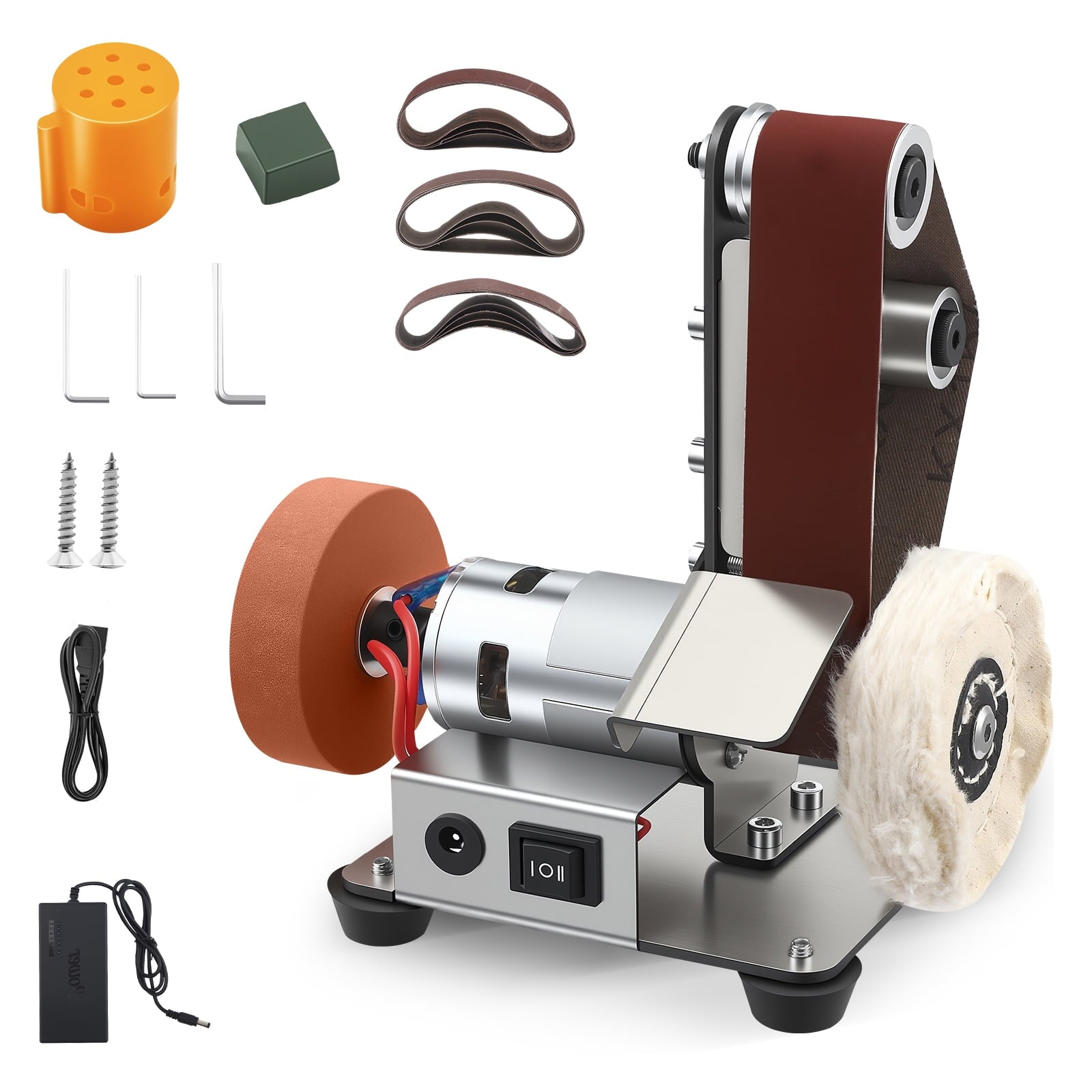 YTAKY Mini Belt Sander, Electric Power Bench Belt Grinder, Adjustable Speed Electric Grinding Sanding Machine