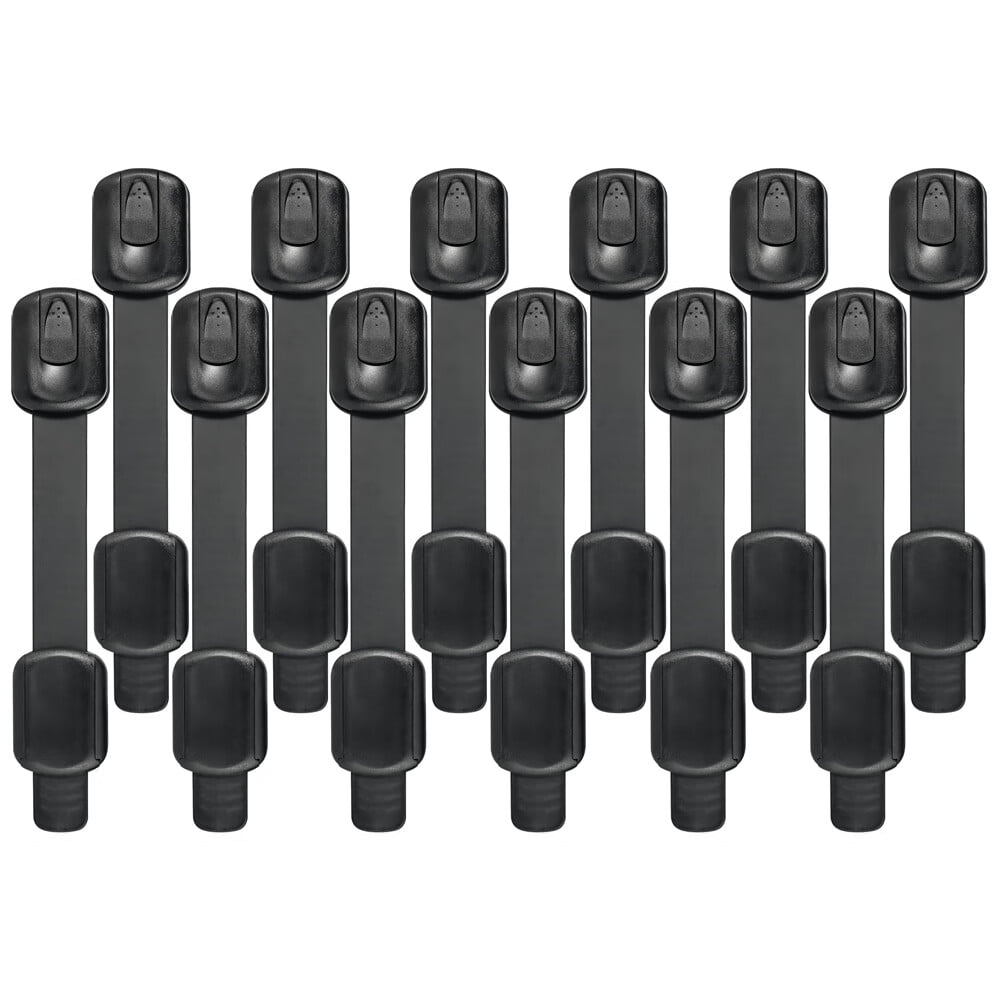 12 Pack Baby Locks Child Safety Cabinet Proofing - Safe Quick and Easy 3M Adhesive Cabinet Drawer Door Latches No Screws & Magnets Multi-Purpose for Furniture Kitchen Ovens Toilet Seats-Black