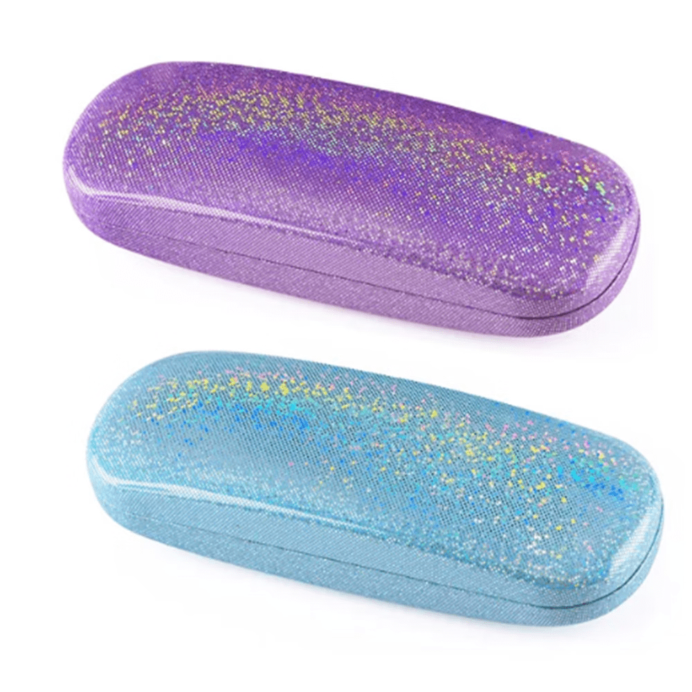 ZOUYUE 2pcs Eye Glasses Case Girl Sparkle Smooth Glitter Hard Shell Eyeglass for Women Men Girl