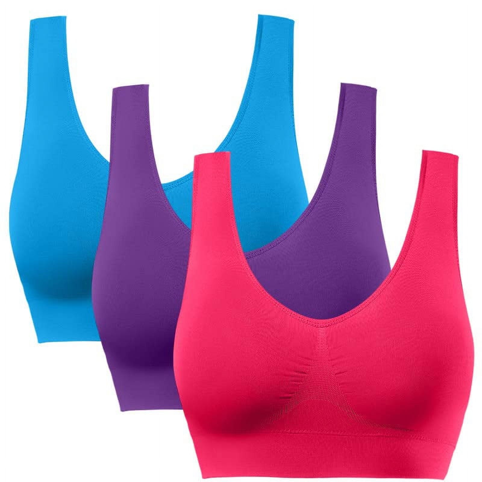 3 Pack Sports Bra for Women - Comfortable Sleep Bra Seamless Stretchy Workout Yoga Bra with Removable Pads