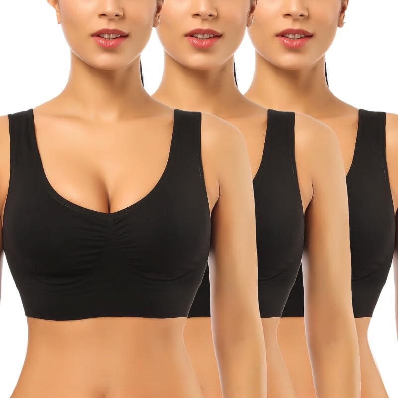 3 Pack Sports Bra for Women - Comfortable Sleep Bra Seamless Stretchy Workout Yoga Bra with Removable Pads