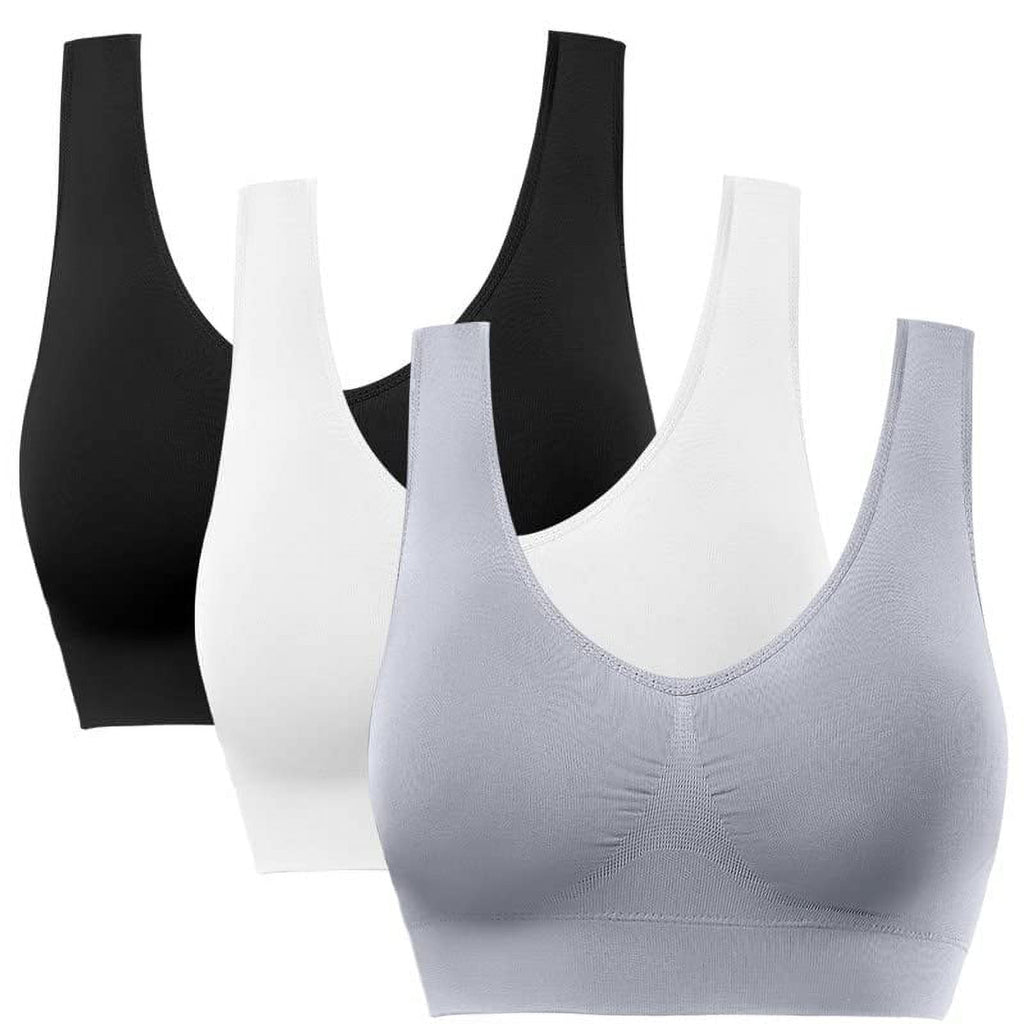 3 Pack Sports Bra for Women - Comfortable Sleep Bra Seamless Stretchy Workout Yoga Bra with Removable Pads