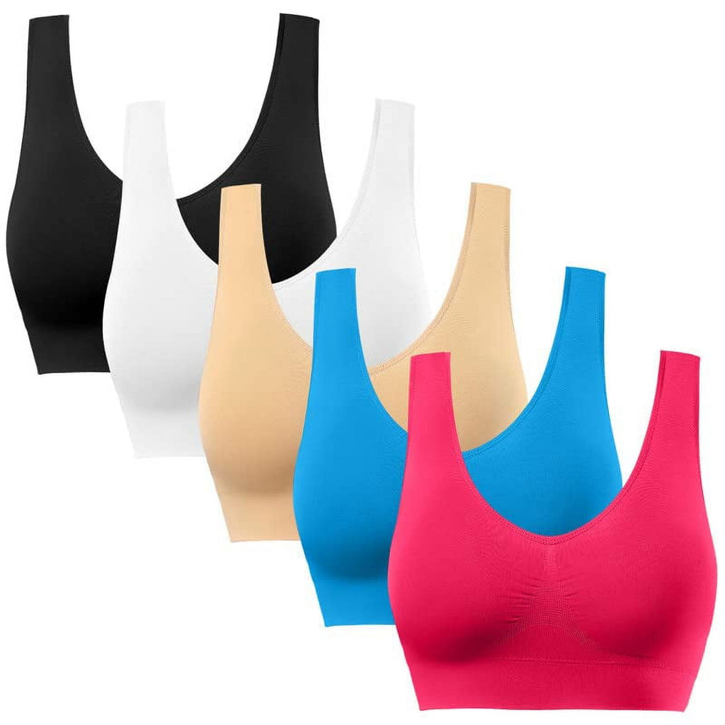 5 Pack Women's Plus Size Sports Bras,Padded Medium Support Comfortable Bra,Yoga Sleep Sports Bras for Workout Fitness