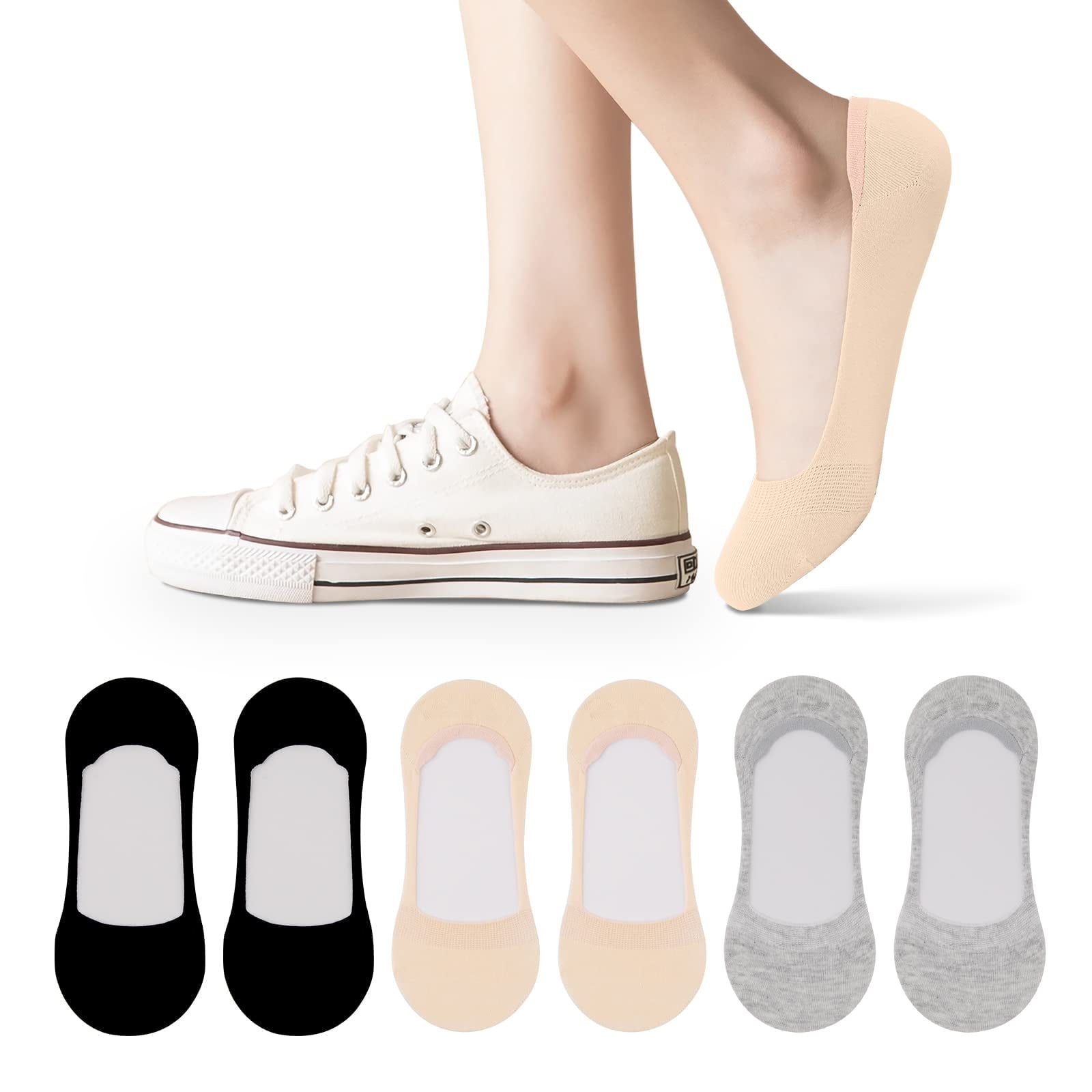 Invisible Socks No Show Socks for Women Casual Low Cut Socks with Non Slip Grip Cotton Liner Socks Multipairs