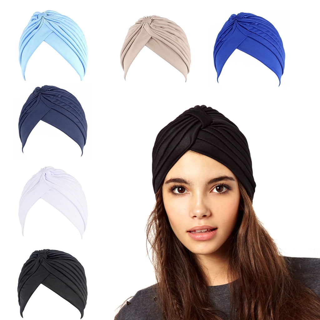 ZOYUE 6 Pieces Turbans for Women Soft Pre Tied Knot Fashion Pleated Turban Cap Beanie Headwrap Sleep Hat, 6 Colors