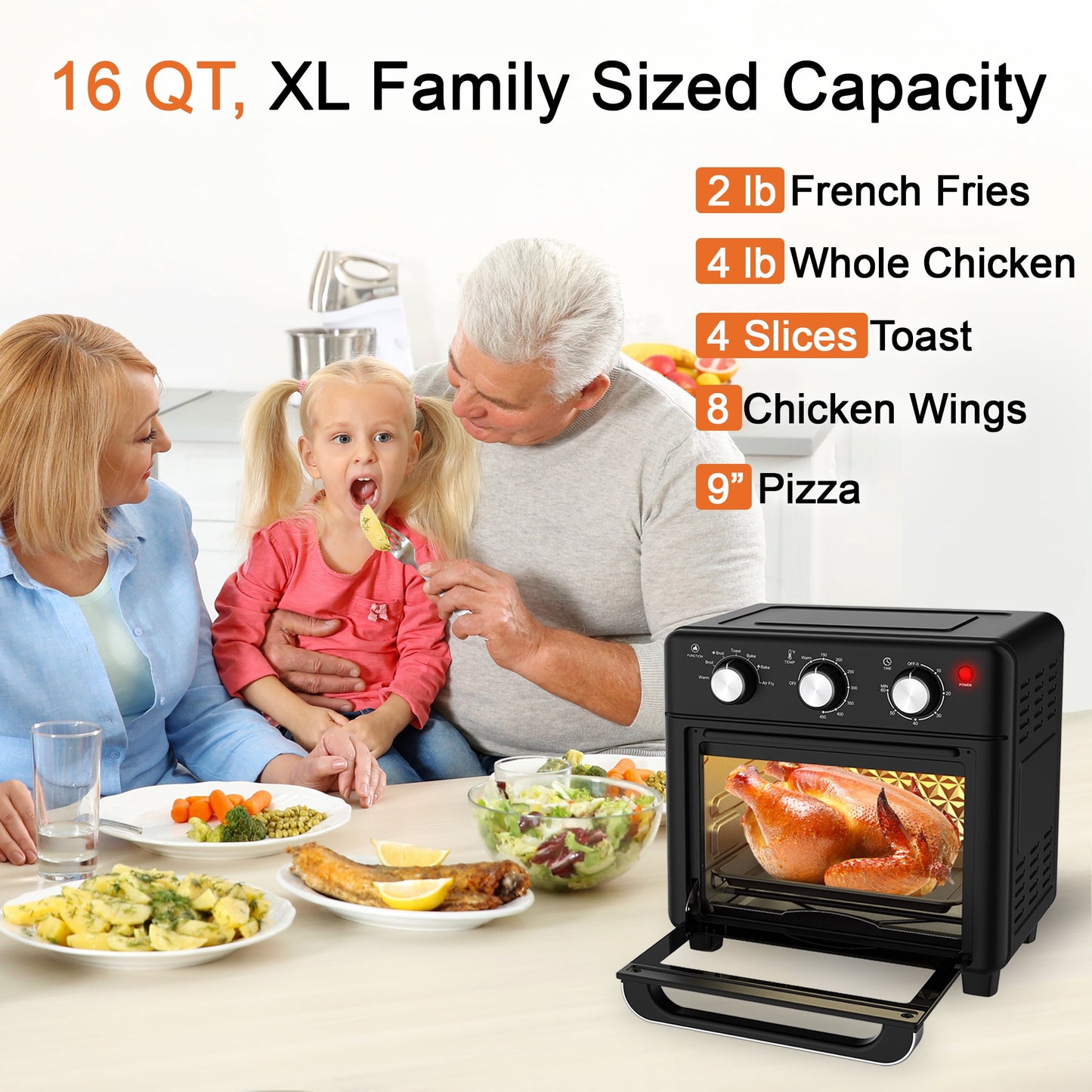 Homlixry Air Fryer Toaster Oven, 14QT 7 in 1 Large Capacity Air Fryer Oven Countertop Combo, Oil-Less Cooking, Stainless Steel, Black