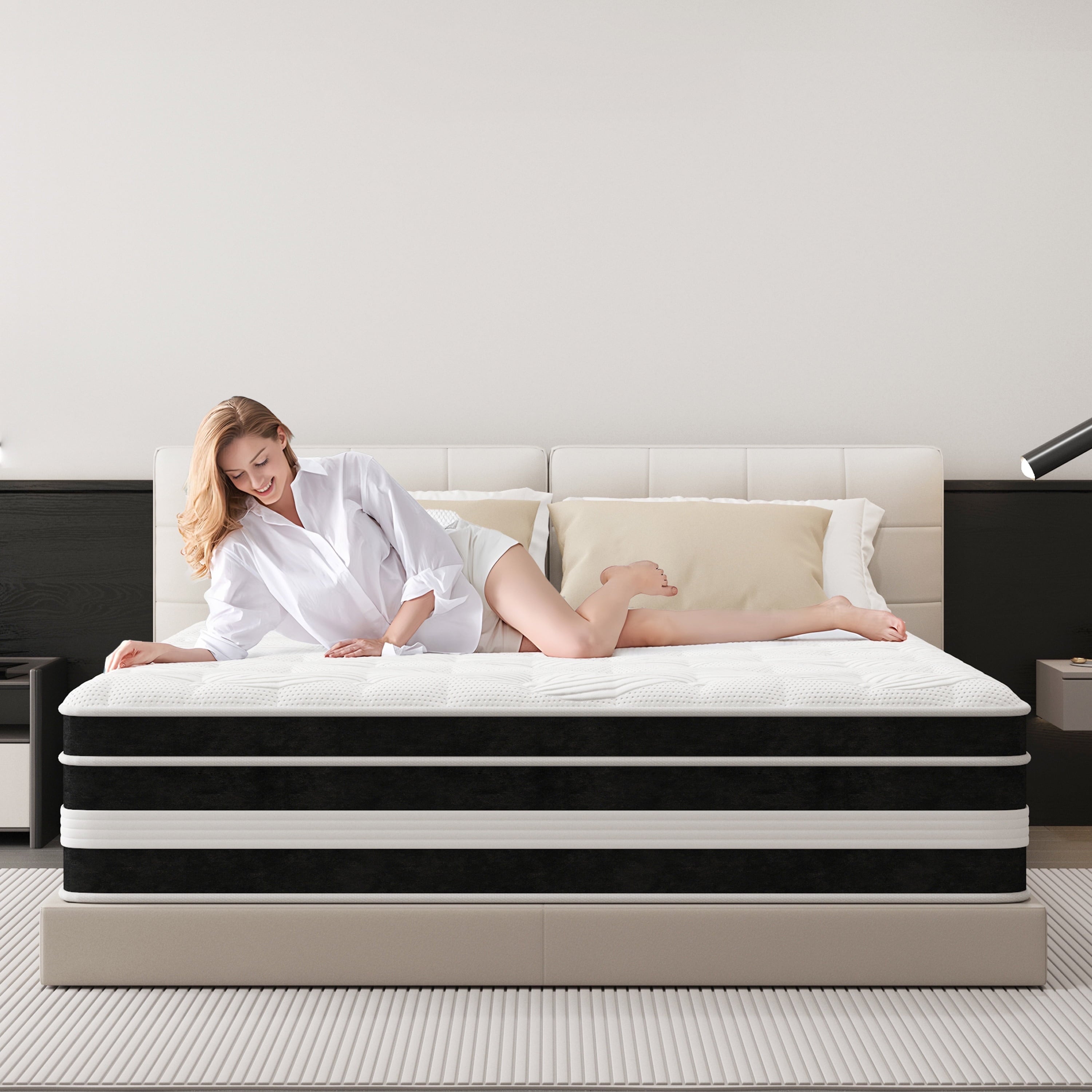 Fvcklrae 14 inch Queen Mattress,Gel Memory Foam & Spring Hybrid Medium Comfort Queen Size in a Box , Pressure Relief, Motion Isolation,CertiPUR-US