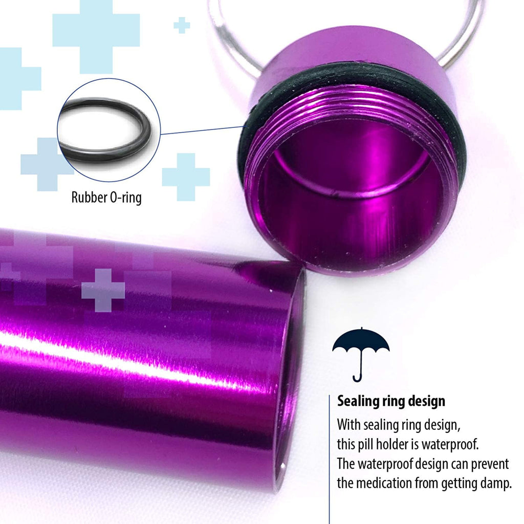5 Pack - DISEN Aluminum Keychain Medication Pill Box. Waterproof Portable Mini Travel Pill Boxes Medicine Vitamin Holder case. Bottle Container, Organizer, Dispenser, Reminder Weekly 7 Day, Daily, am pm