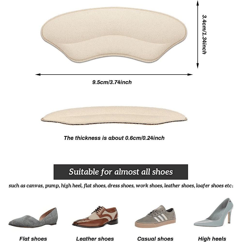 2 Pairs Heel Grips Liner Cushions Inserts for Loose Shoes and Shoe Too Big Men Women, Filler Improved Shoe Fit and Comfort, Prevent Heel Slip and Blister Apricot