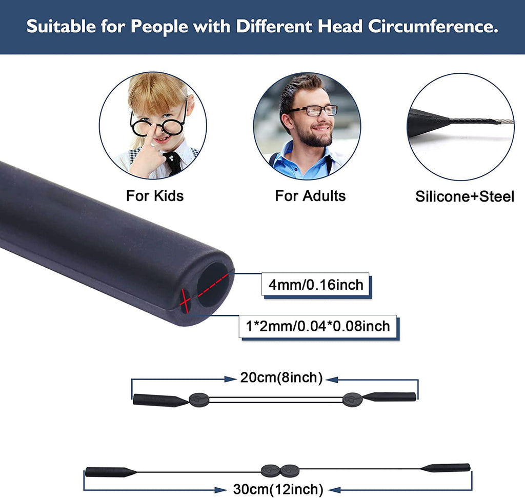 Kids Glasses Strap(8-12inch), 3 PCS Sports Glasses Strap for Kids Youth Glasses Strap Child Glasses Band Sunglass Eyeglass Holder Strap