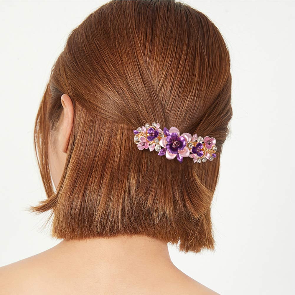4 Pieces Large Vintage Flower Hair Barrettes for Women,Pink Flower Butterfly Decorative Crystal Rhinestone Hair Clips,French Barrette Hair Accessories For Women Girls Gifts