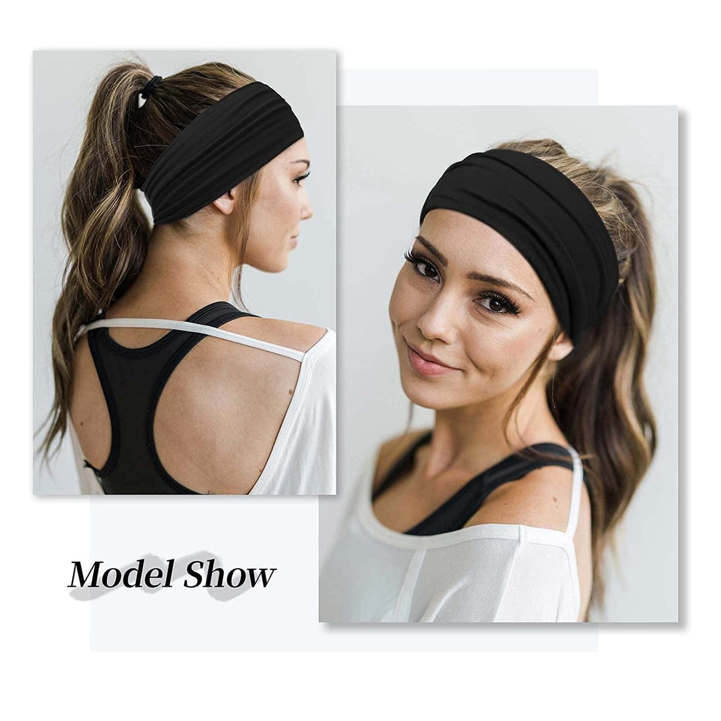 4 Pack Wide Headbands for Women Black Stylish Head Wraps Boho Thick Hairbands Large African Sport Yoga Turban Headband Hair Accessories