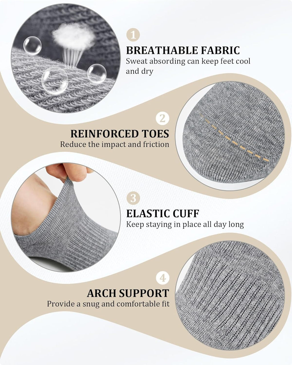 12 pairs of women's invisible socks, women's low-top socks with non-slip cotton lining socks (5-8)