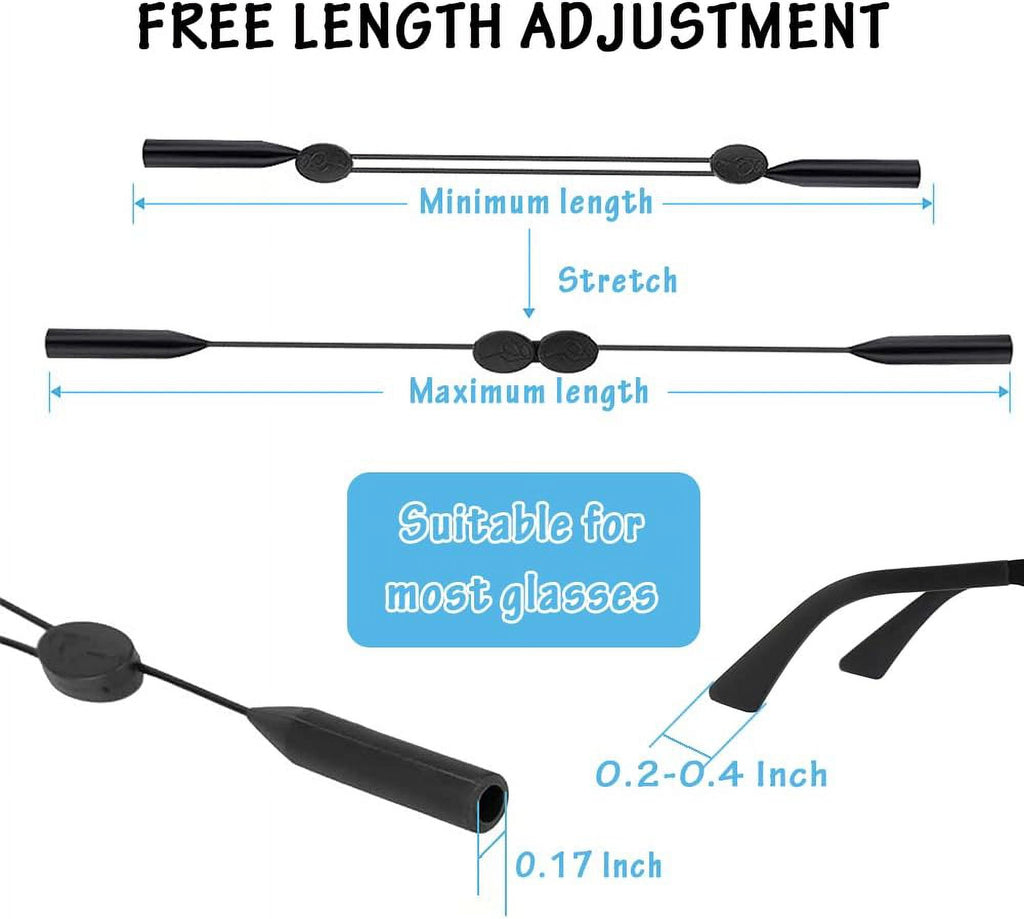 TIFOR 4 Pack Adjustable Glasses Strap, Durable Sunglass Strap, Waterproof Eyeglass Strap, Anti-Slip Glasses Holder Strap
