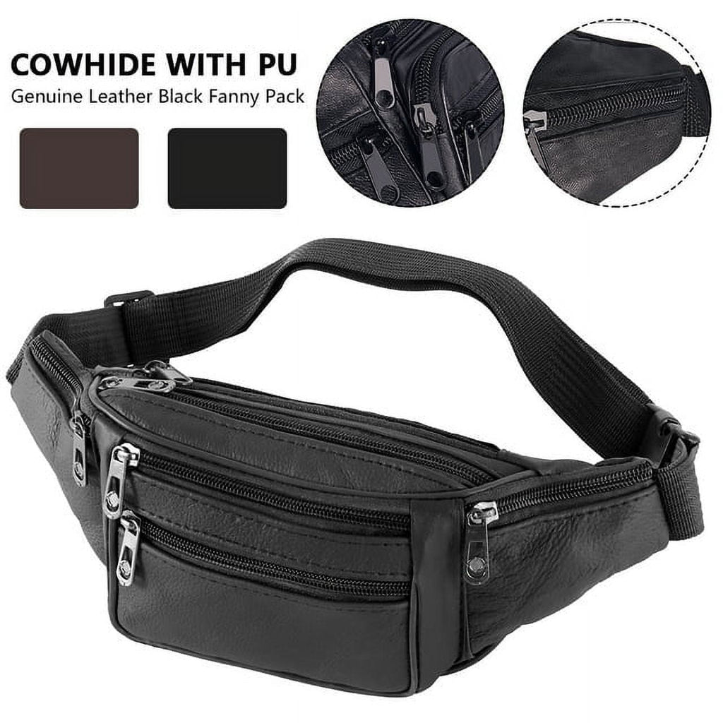 Black Leather Fanny Pack for Men & Women,Waist Fanny Pack Belt Bag Pouch Travel Hip Purse Men Women