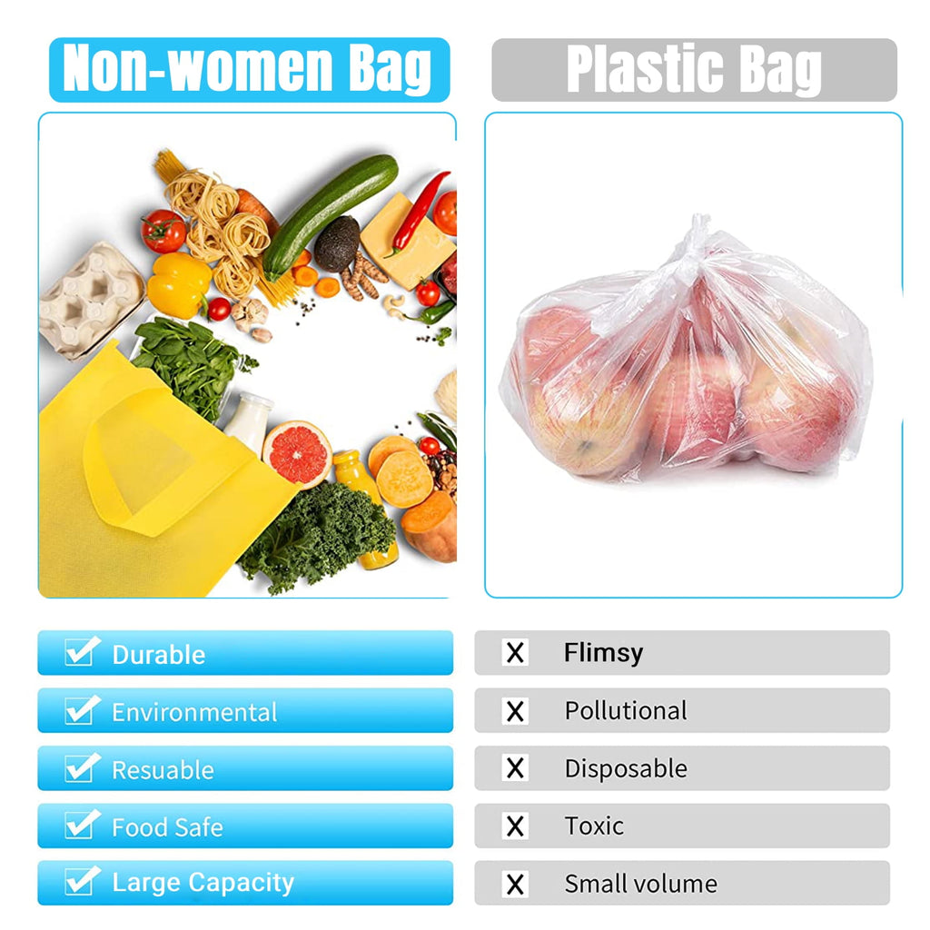 10Pcs Reusable Non-Woven Fabric Bags Handy Tote Shopping Bags Grocery Food Container with Handles, 15 x 13in, Assorted Color