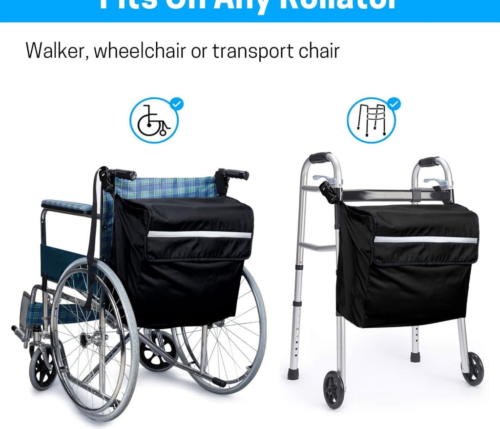 Wheelchair Bag,Wheelchair Backpack Bag,Wheel Chair Storage Tote Accessory-Large Capacity with Reflective Stripe for Walker Rollator Wheelchair Transport Chair