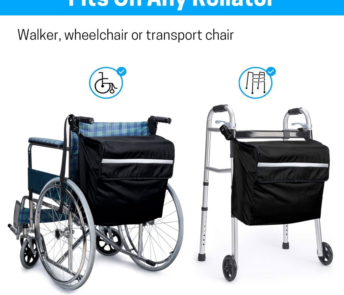 Wheelchair Bag,Wheelchair Backpack Bag,Wheel Chair Storage Tote Accessory-Large Capacity with Reflective Stripe for Walker Rollator Wheelchair Transport Chair