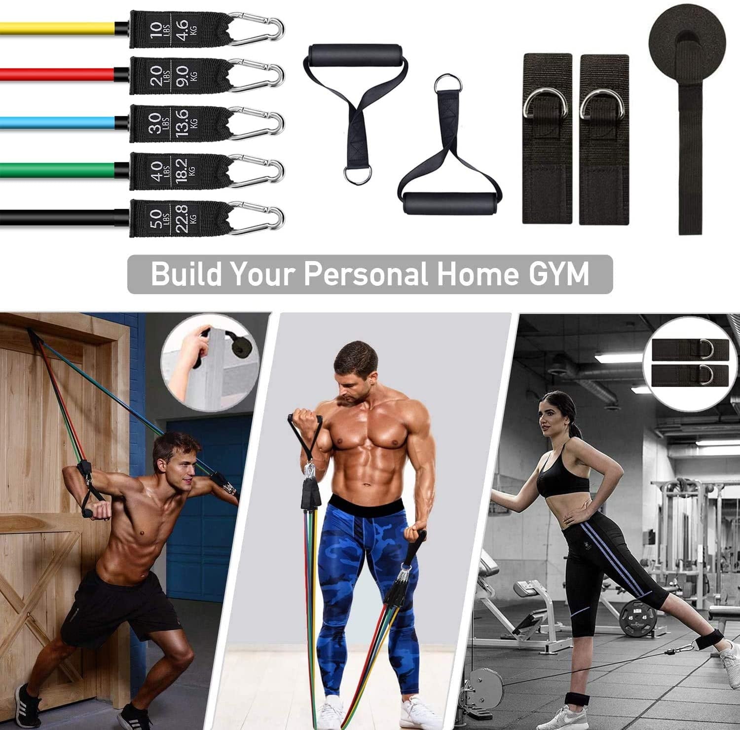 Resistance Bands Set (11pcs), Exercise Bands with Door Anchor, Handles, Waterproof Carry Bag, Legs Ankle Straps for Resistance Training, Physical Therapy, Home Workouts
