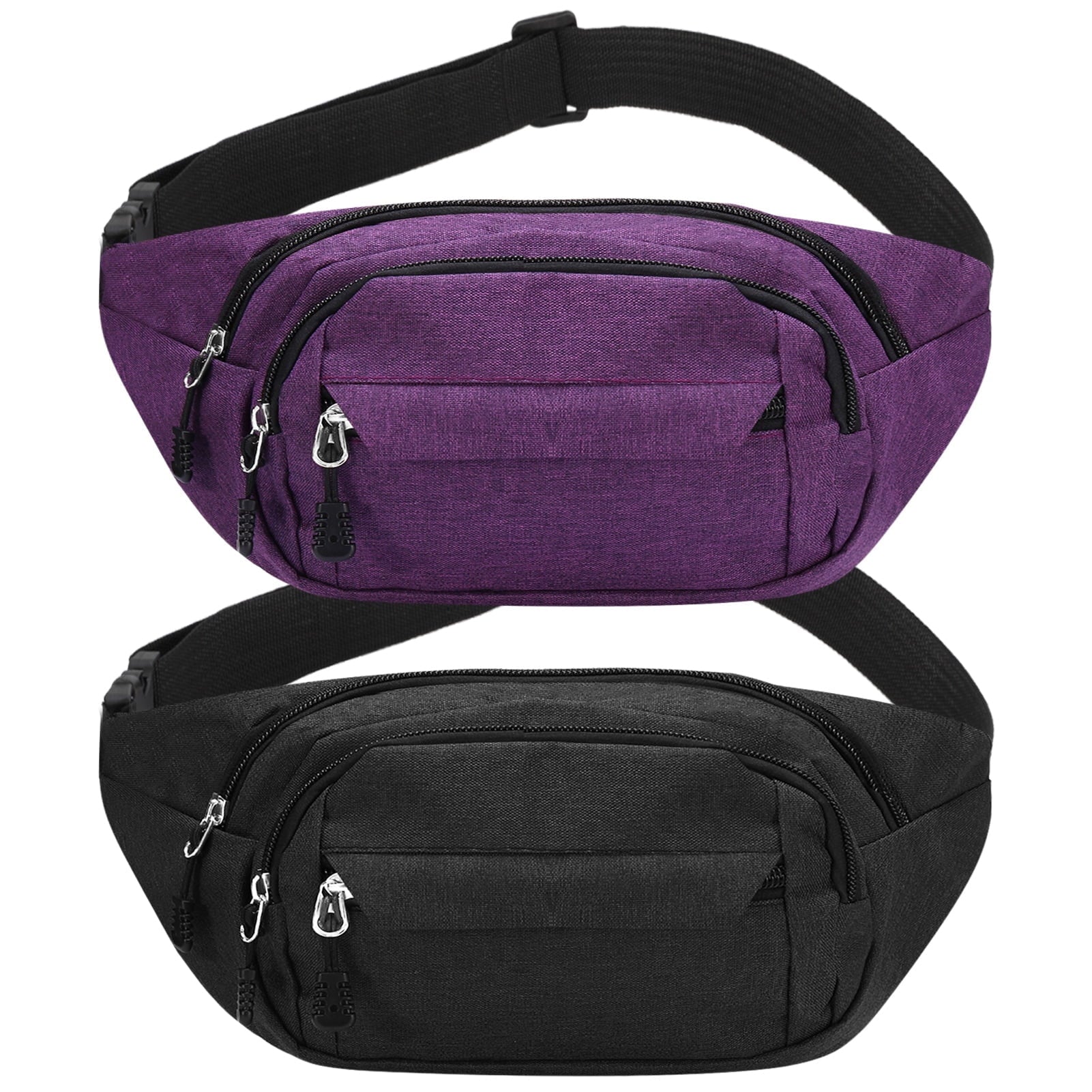 2 Pack Fanny Packs for Men Women,Crossbody Waist Bag Pack With 4-Zipper Pockets for Travel Running Hiking Workout Dog Walking Outdoors Sport Fishing Waist Pack Bag Carrying All Phones