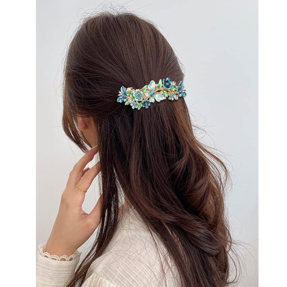 4pcs Hair Barrettes for Women,Spring Flora Rhinestone Hair Clips for Thick Thin Hair Decorative Hair Clip Colorful Retro Rhinestone Hair Clip Metal French Hair Clip