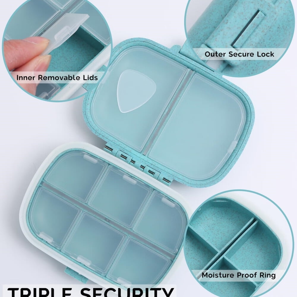 Travel Pill Organizer,8 Compartments Portable Pill Case,Daily Pill Box to Hold Vitamins,Small Pill Container for Pocket Purse Medicine Organizer