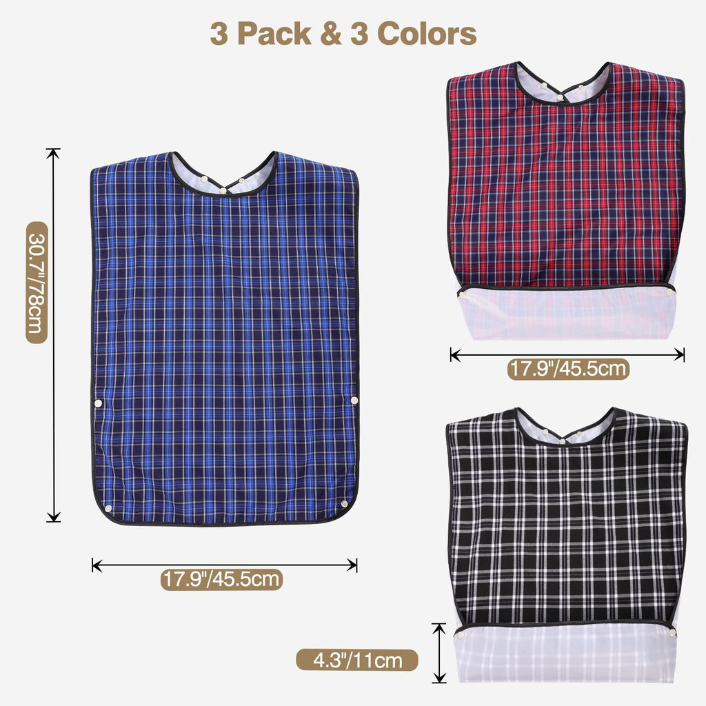 Adult Bibs Washable Waterproof Clothing Protector with Crumb Catcher for Men Women Elderly,Upgraded Polyester
