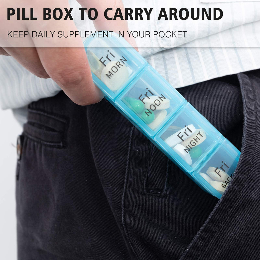 Pill Organizer, Weekly Large Pill Planner 4 Times a Day, Assorted Colors Pill Box with 28 Compartment, Removable Medicine Organizer for Daily Vitamin & Fish Oil, Great for Travel