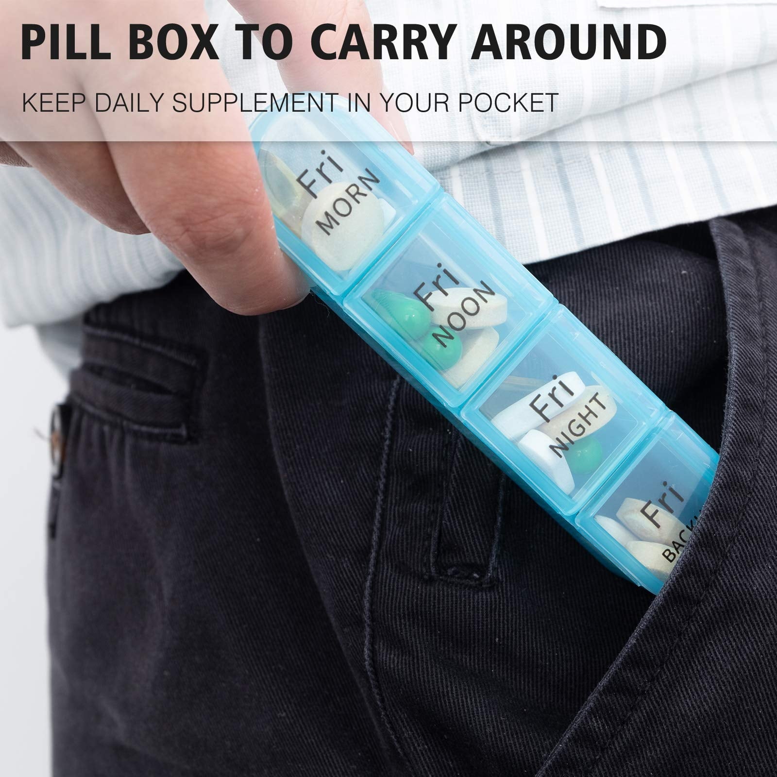 Pill Organizer, Weekly Large Pill Planner 4 Times a Day, Assorted Colors Pill Box with 28 Compartment, Removable Medicine Organizer for Daily Vitamin & Fish Oil, Great for Travel