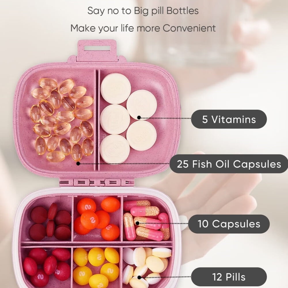 Travel Pill Organizer,8 Compartments Portable Pill Case,Daily Pill Box to Hold Vitamins,Small Pill Container for Pocket Purse Medicine Organizer