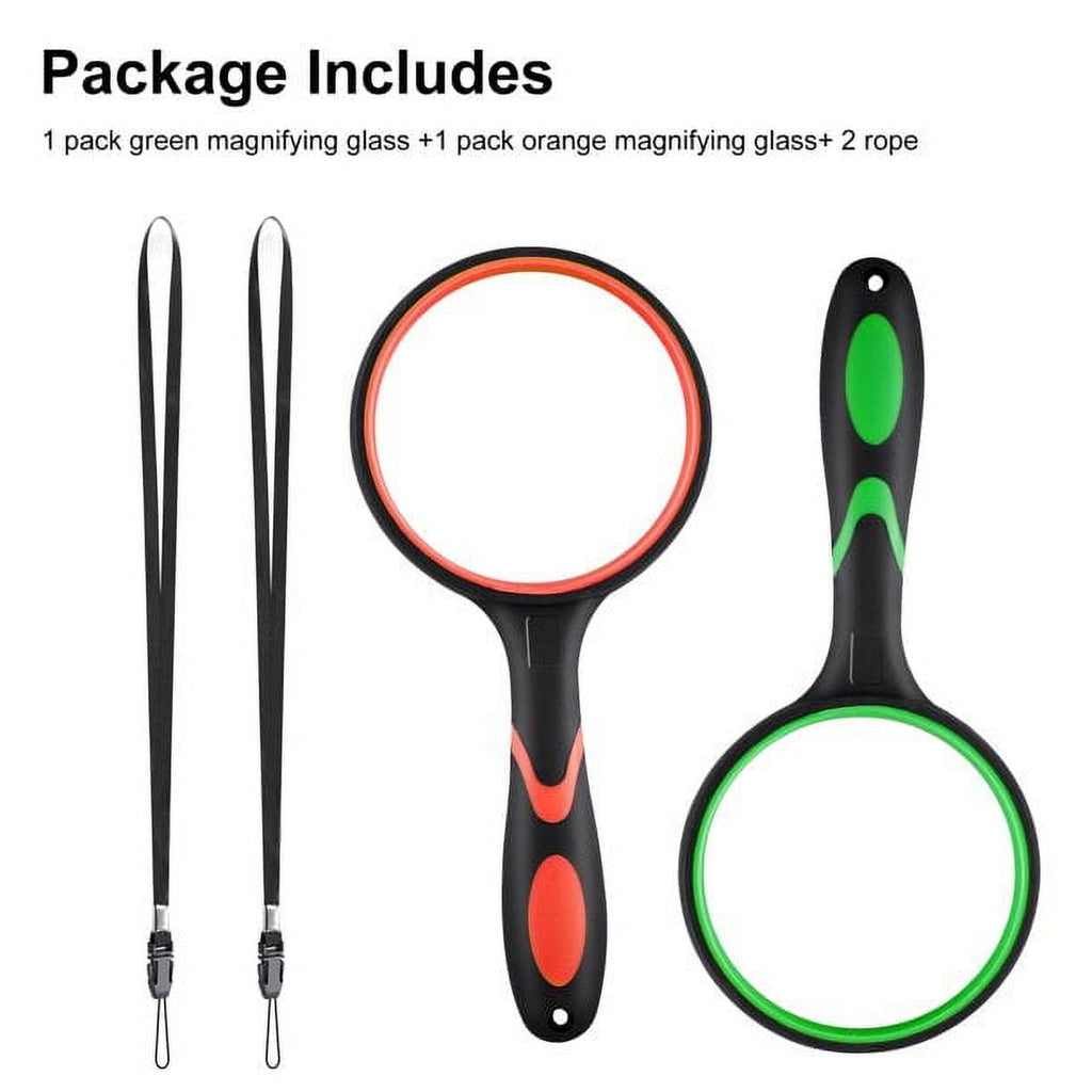 TIFOR- Magnifying Glass, 2 Pack, 10X Magnifier, 75mm Glass Lens, Magnifying Glass for Kids and Adults, Handheld Magnifying Glass, Magnifier for Reading, Magnifying Glasses for Close Work, Red&Green