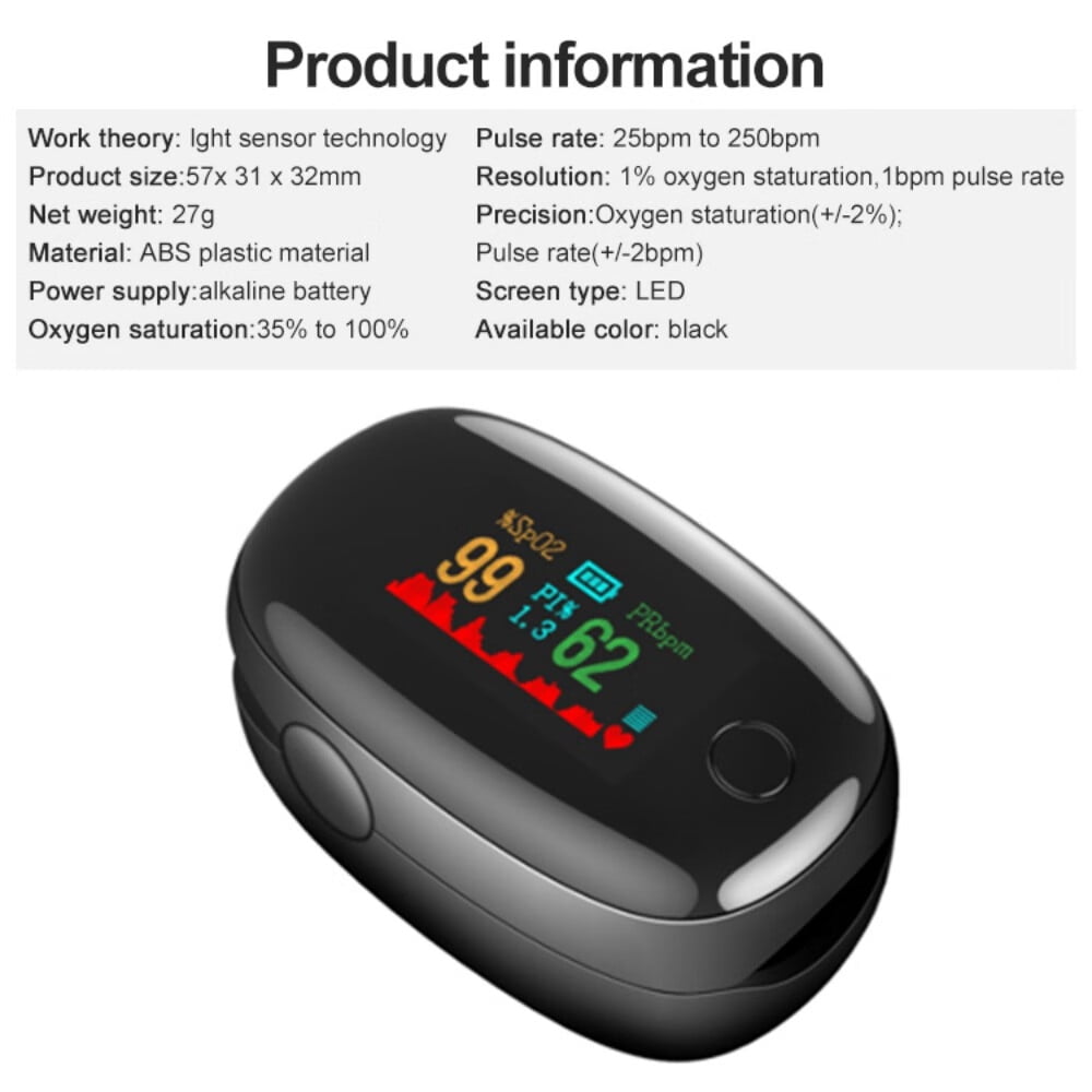 Fingertip Pulse Oximeter,OLED Display Oxygen Monitor Fingertip, Portable Blood Oxygen Saturation Monitor for Heart Rate and SpO2 Level,Black