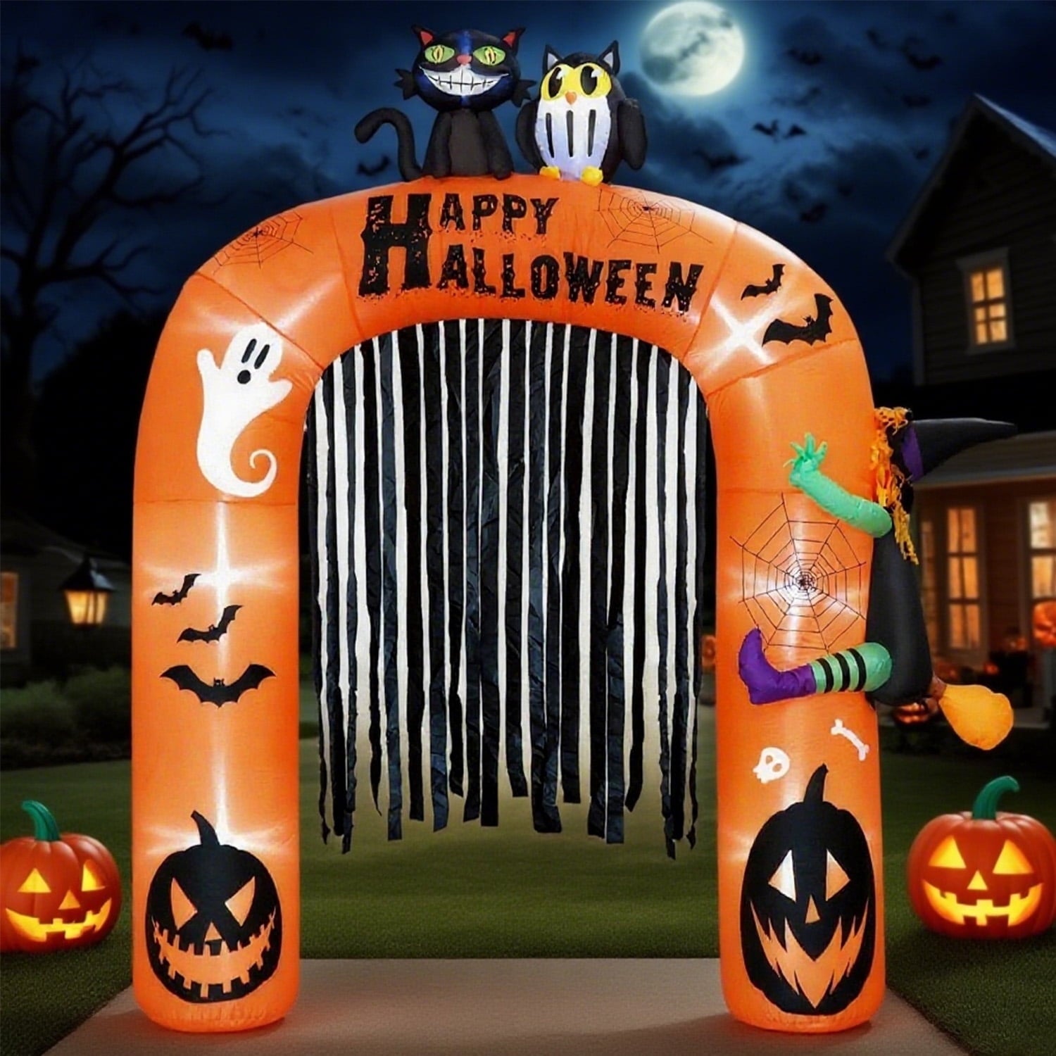 9FT Halloween Inflatable Archway Decorations, Halloween Pumpkin Blow Up Built-in LED Lights for Indoor Outdoor Holiday Home Party Garden Yard Lawn