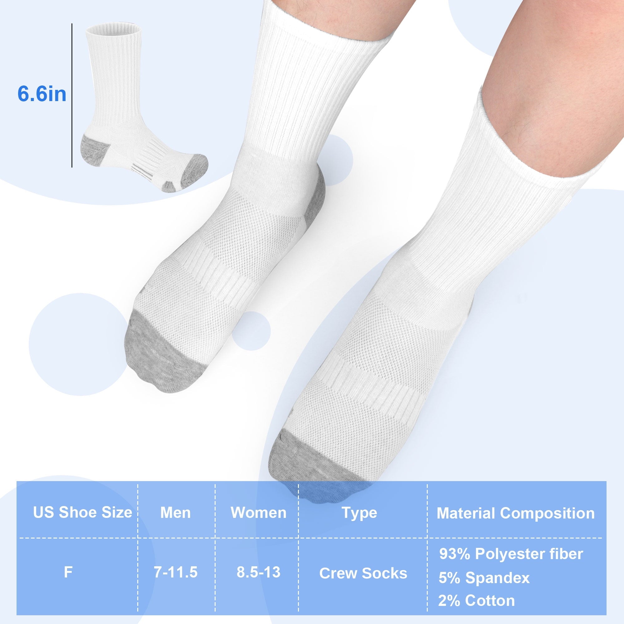 10 Pairs Men's Moisture Control Crew Socks, DISEN Cushioned Athletic Work Boot Socks, 7-11.5, Black/White