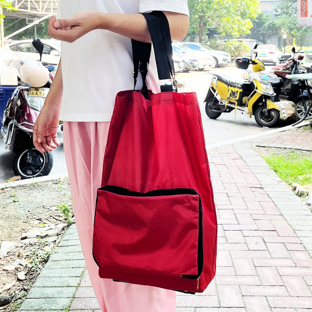 1Pc Collapsible Tugboat Shopping Cart Portable Oxford Cloth Grocery Tote with Pulling Wheel Capacity for Travel Shopping Hiking and Picnics