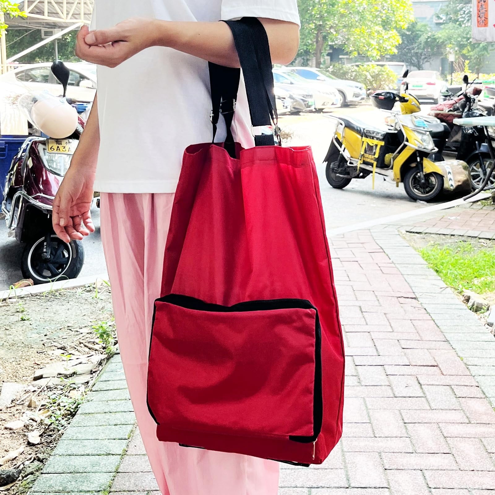 1Pc Collapsible Tugboat Shopping Cart Portable Oxford Cloth Grocery Tote with Pulling Wheel Capacity for Travel Shopping Hiking and Picnics