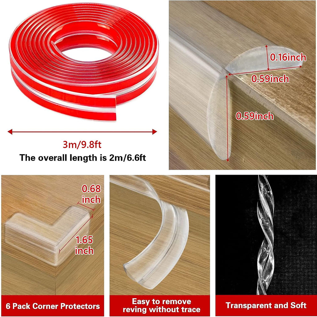 GYDEK Babyproofing Silicone Bumper Guards (9.8ft Edges + 12 Corners) Clear Padded Kids Soft Furniture Protectors Safe Corner Strong Pre-Taped Adhesive For Edge Protectors
