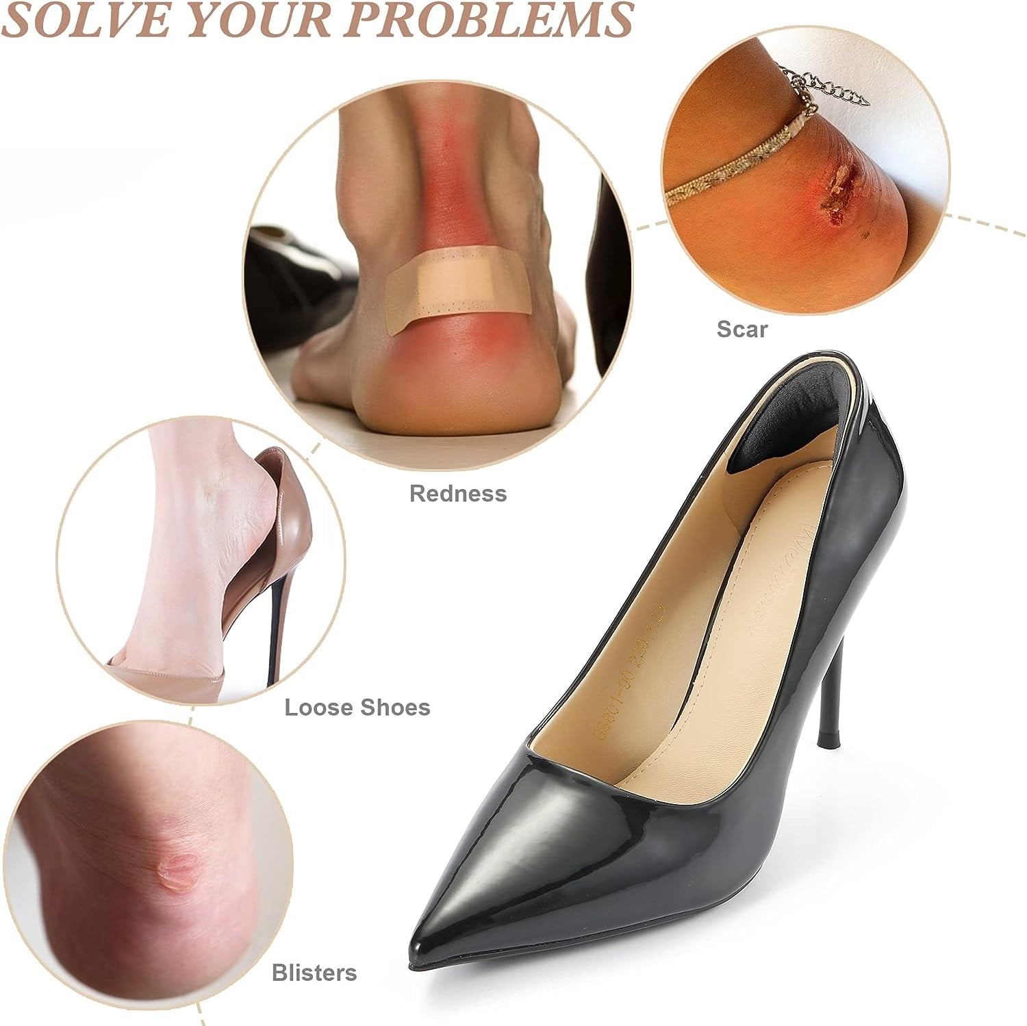 6 Pairs Heel Pads for Shoes That are Too Big, Heel Inserts for Women, Heel Grips for Womens Shoes Heel Protectors, Shoe Filler to Make Shoes Fit Tighter.(Black)