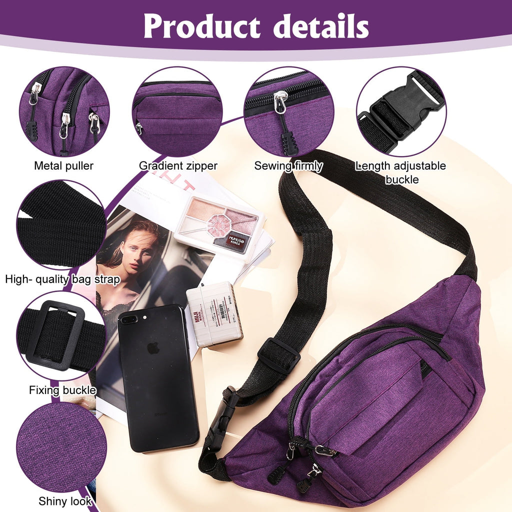 2 Pack Fanny Packs for Men Women,Crossbody Waist Bag Pack With 4-Zipper Pockets for Travel Running Hiking Workout Dog Walking Outdoors Sport Fishing Waist Pack Bag Carrying All Phones