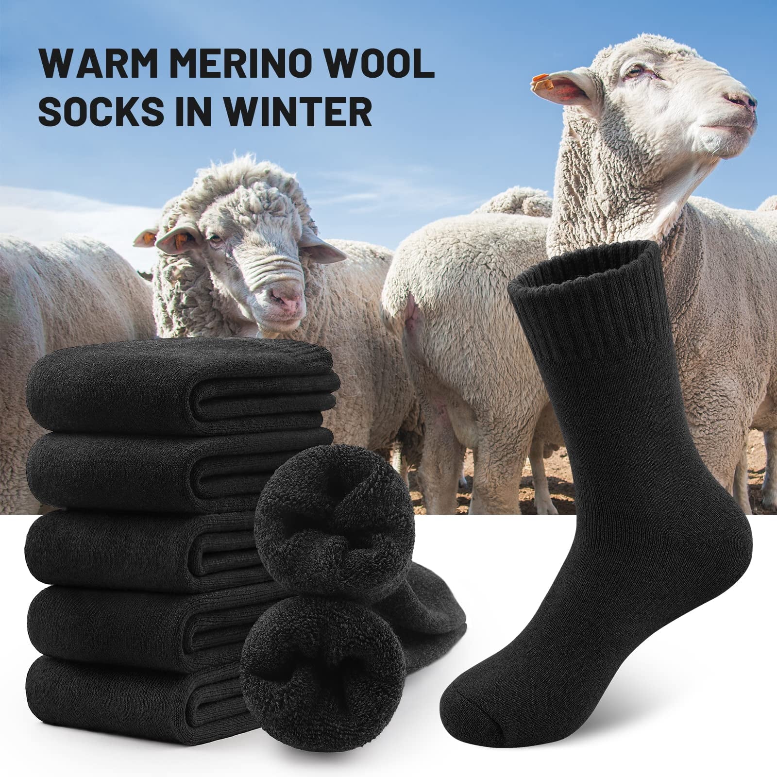 Merino Wool Hiking Socks for Men & Women Crew Length & Thermal 5 Pack