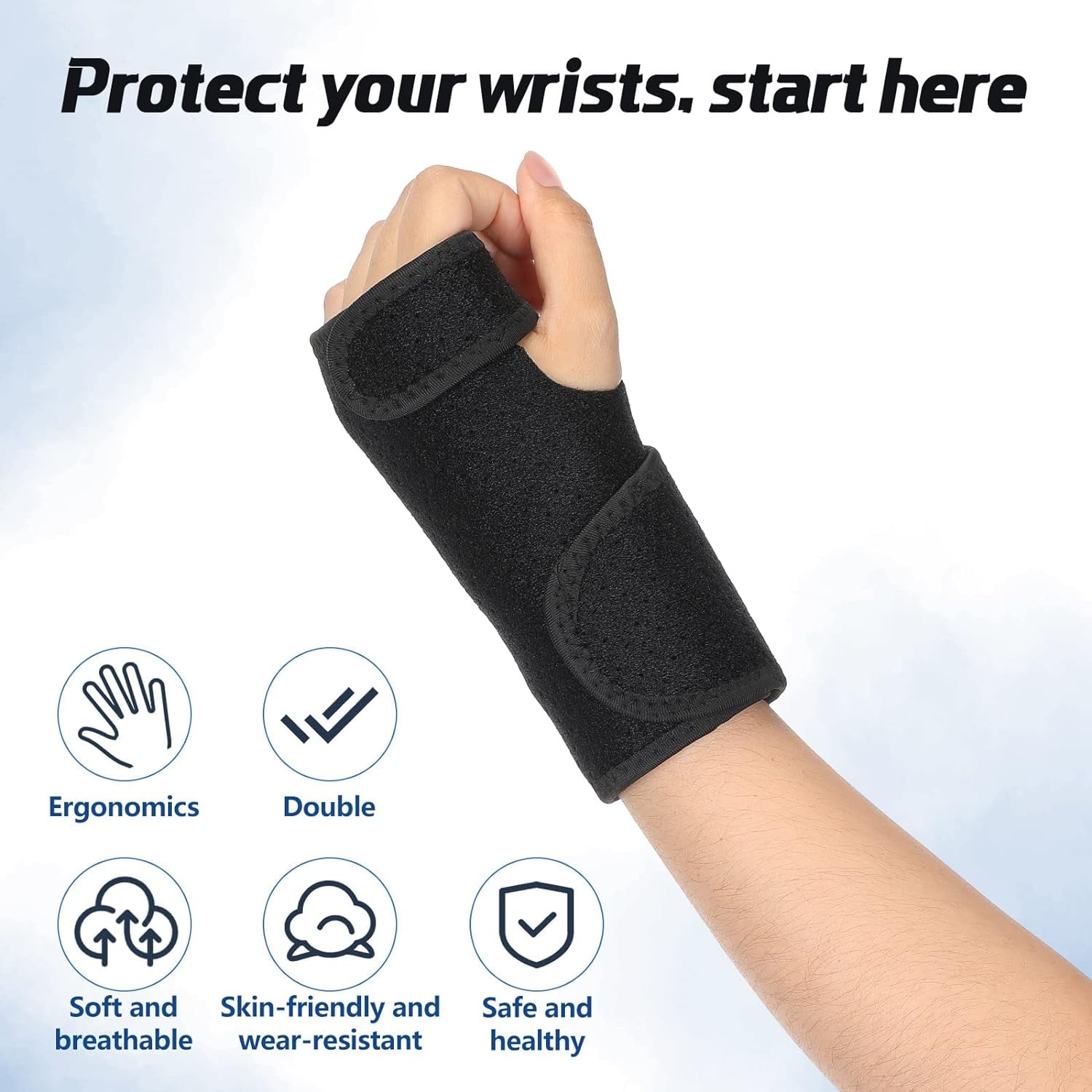 2 Pieces Carpal Tunnel Wrist Braces for Night Wrist Sleep Support Brace Wrist Splint Stabilizer and Hand Brace Cushioned to (Breathable Style, Black Right and Left)