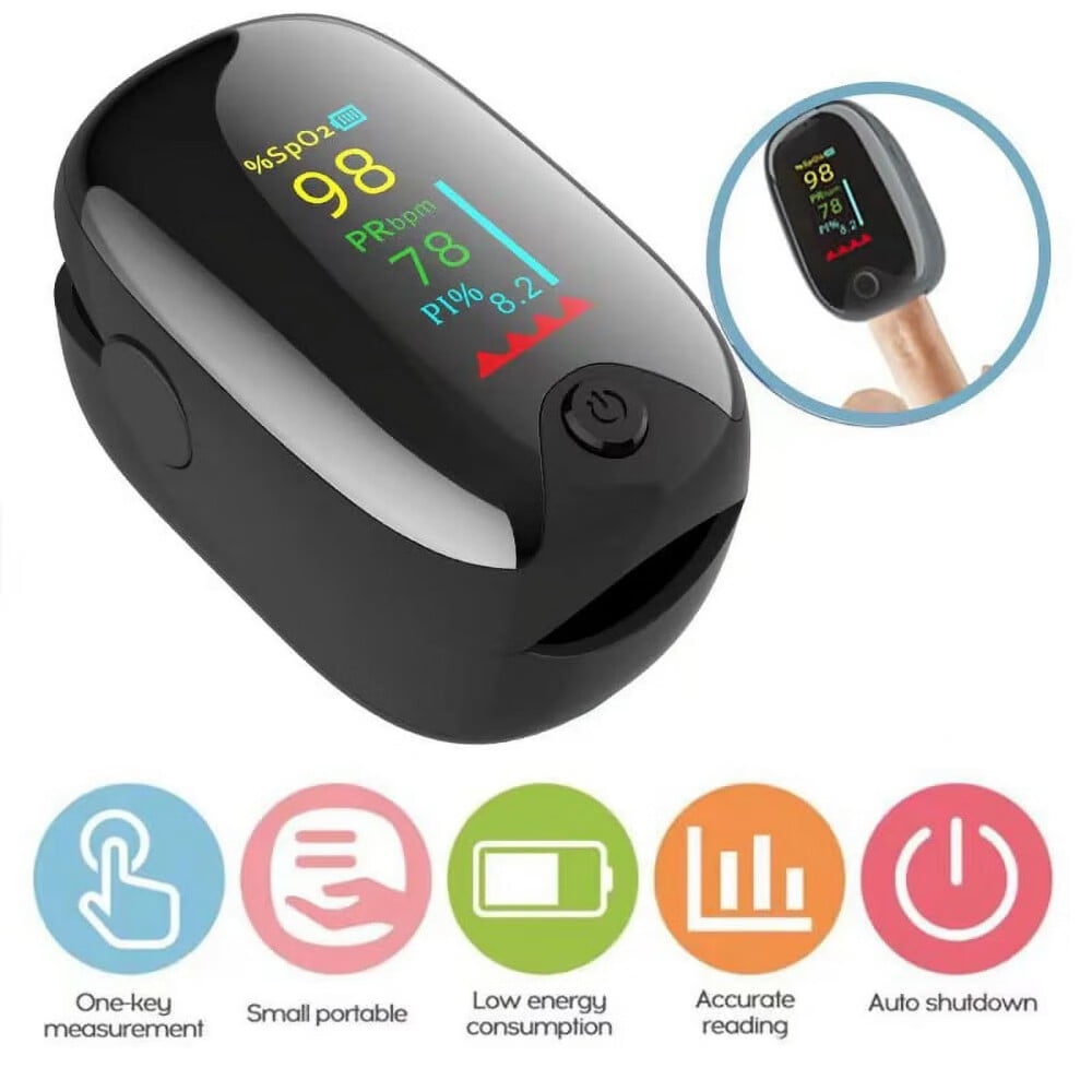 Fingertip Pulse Oximeter,OLED Display Oxygen Monitor Fingertip, Portable Blood Oxygen Saturation Monitor for Heart Rate and SpO2 Level,Black