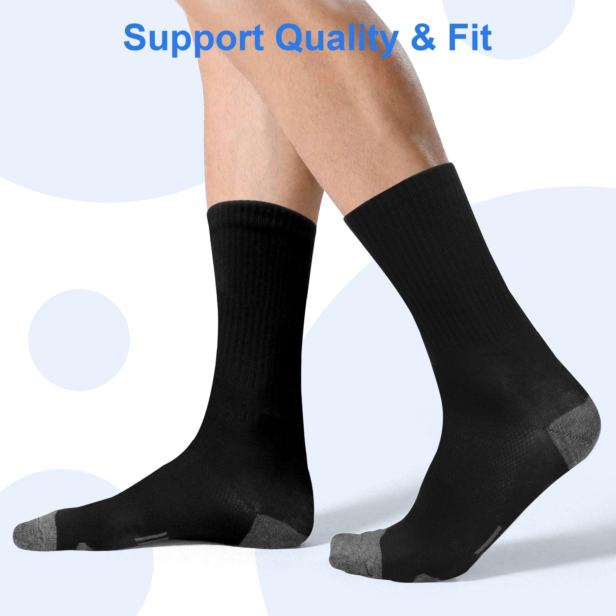10 Pairs Men's Moisture Control Crew Socks, DISEN Cushioned Athletic Work Boot Socks, Size 7-11.5, Black/White