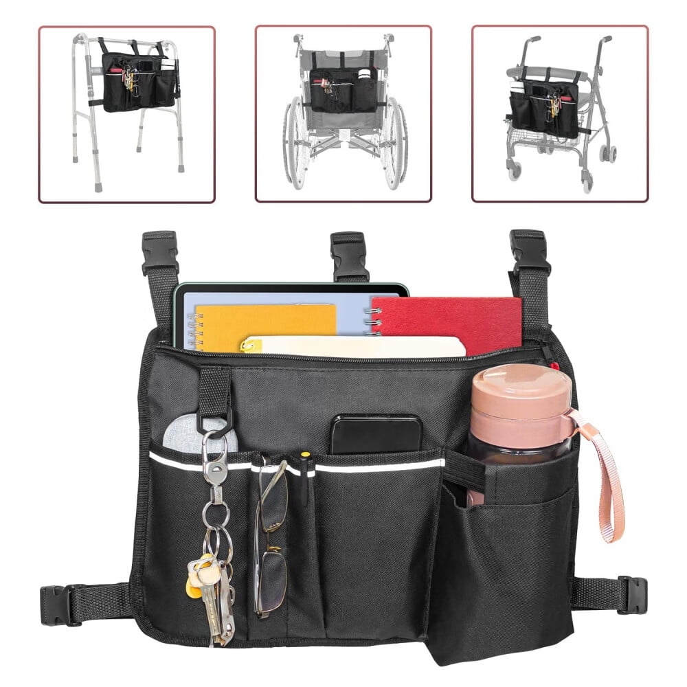 Large Walker Bag with Water Cup Holder,Walker Basket,Walker Accessories,Walker Bags For Folding Walker,Walker Bags For Seniors,Bag For Walker,Foldable Walker Storage Bag,Side Walker Bag